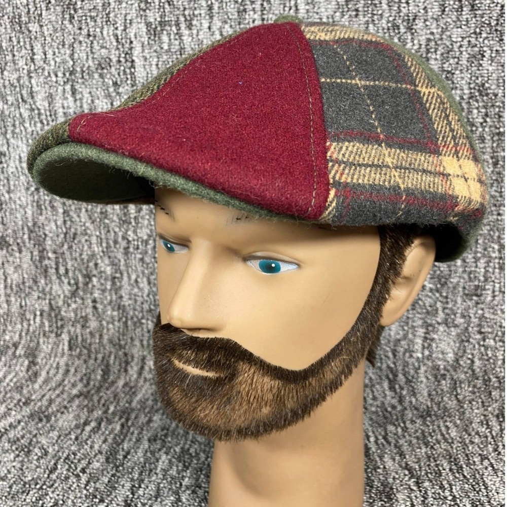 Boston Scally Co The Kringle Patchwork Cap Mens M/L Plaid Herringbone Flat Hat